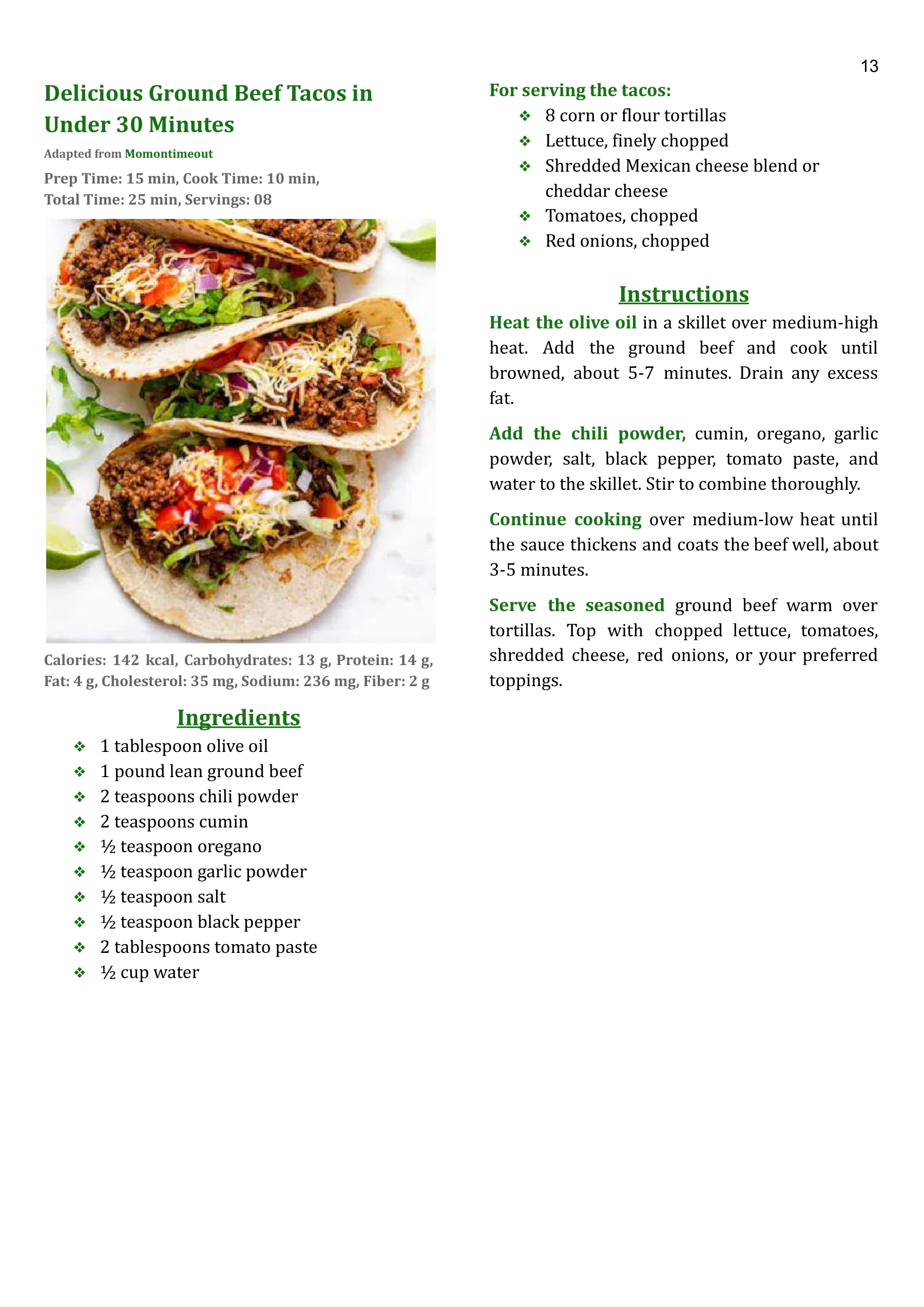 Actual recipe page: Delicious Ground Beef Tacos in Under 30 Minutes
